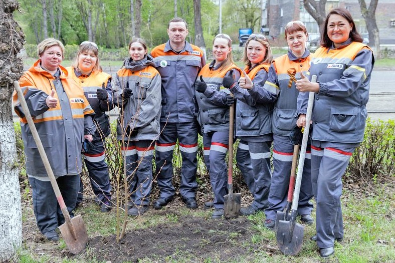 Фото - Сотрудники ЕВРАЗ ЗСМК к юбилею Великой Победы высадили липы
